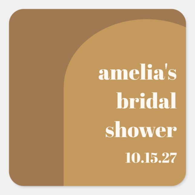 Personalized Modern Brown Retro Bridal Shower Quadratischer Aufkleber (Vorderseite)