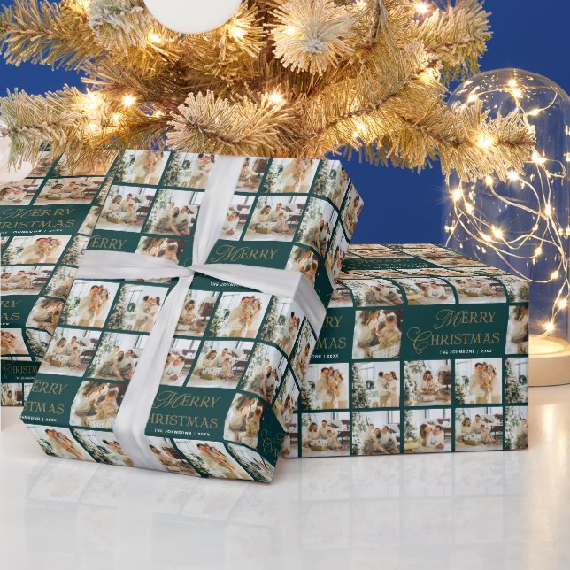 Personalized Modern Calligraphy Christmas Photo Geschenkpapier (Feiertage)