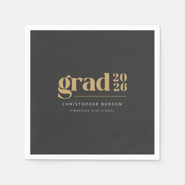 Personalized Modern Charcoal Gold 2026 Graduation Serviette (Vorderseite)