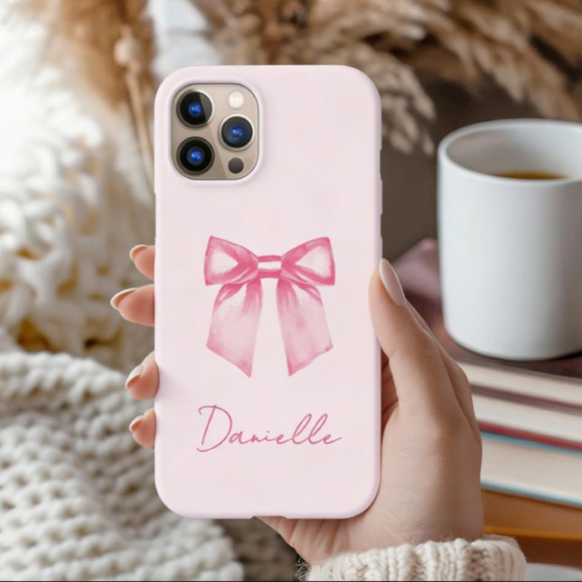 Personalized Modern Elegant Pink Bow Case-Mate iPhone Hülle (Barely there iphone case is shown on image. Add your name and choose the one for your iphone model.)