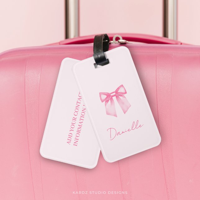 Personalized Modern Elegant Pink Bow Gepäckanhänger (Von Creator hochgeladen)