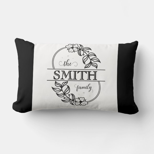 Personalized Modern Floral Family Name Monogram Lendenkissen (Vorderseite)