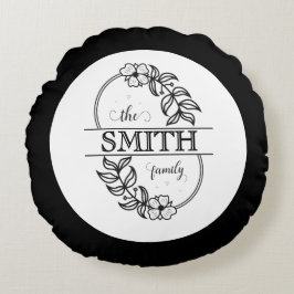 Personalized Modern Floral Family Name Monogram Rundes Kissen