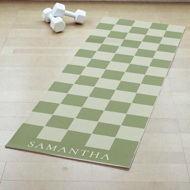 Personalized Modern Green Simple Checkered Pattern Yogamatte (Personalized Modern Green Simple Checkered Pattern Yoga Mat)