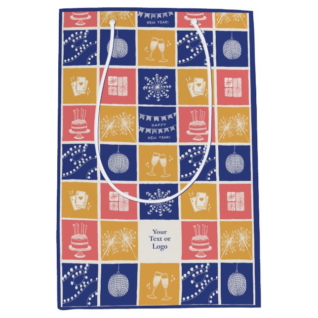 Personalized Modern Hand-Drawn Colorful New Year  Mittlere Geschenktüte (Vorderseite)