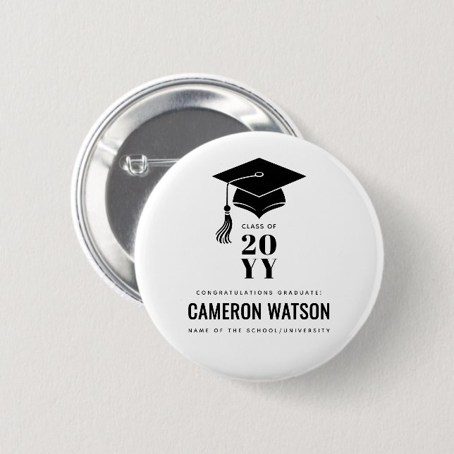 Personalized Modern Hat and Tassel Graduation Button (Vorne & Hinten)