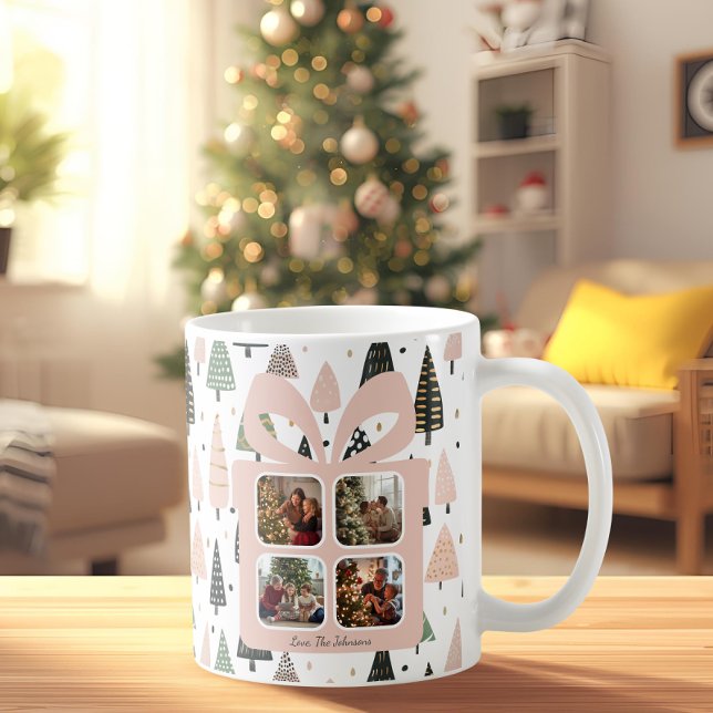 Personalized Modern Pink Christmas Gift Box Photo Kaffeetasse (Von Creator hochgeladen)