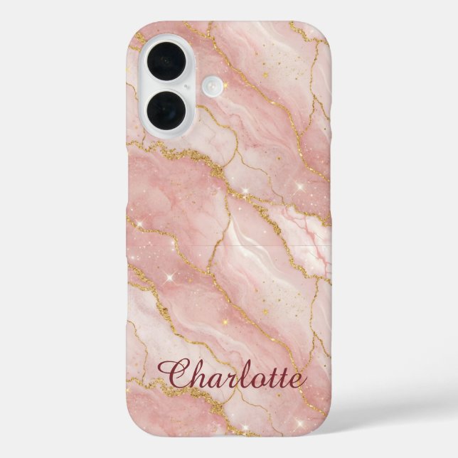 Personalized Modern Rose Quartz Marble Gold Case-Mate iPhone Hülle (Rückseite)