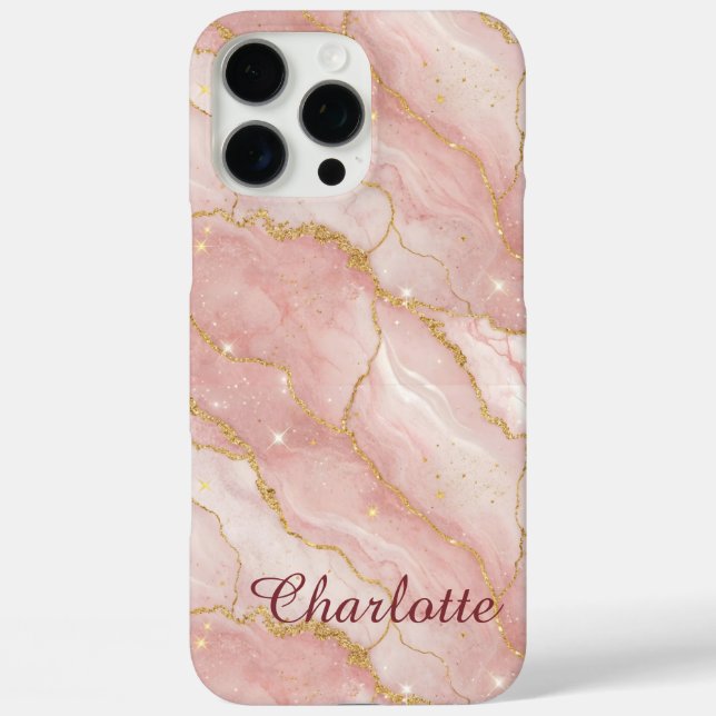 Personalized Modern Rose Quartz Marble Gold Case-Mate iPhone Hülle (Rückseite)