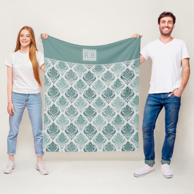 Personalized Modern Teal Nordic Damask Fleecedecke (Beispiel)