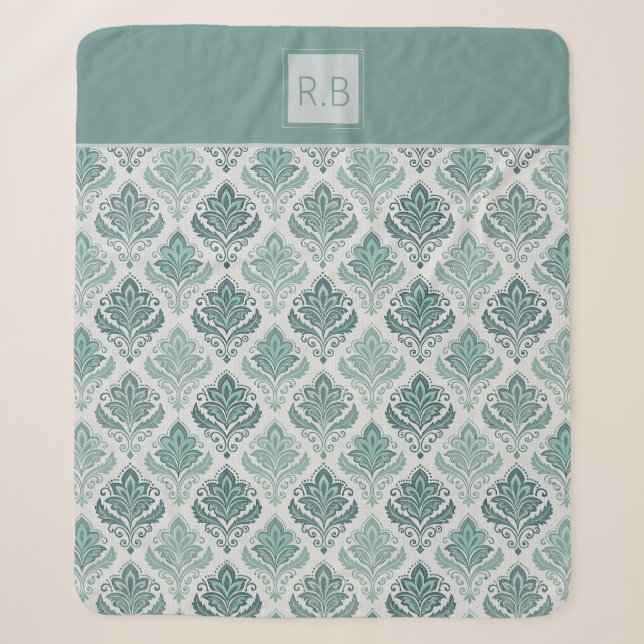 Personalized Modern Teal Nordic Damask Sherpadecke (Vorderseite)