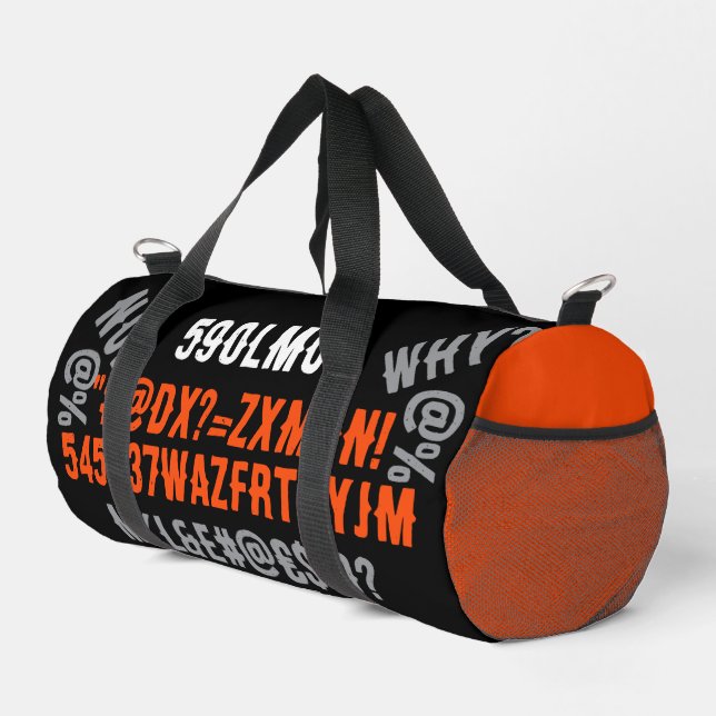 Personalized modern text beautiful orange black duffle bag (Rechte Ecke)