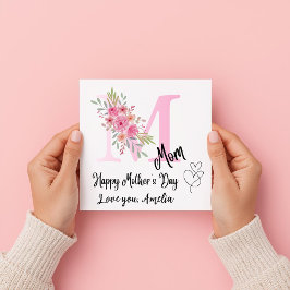 Personalized Mom Initial Floral Flat Card Karte