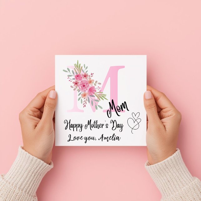 Personalized Mom Initial Floral Flat Card Karte (Von Creator hochgeladen)