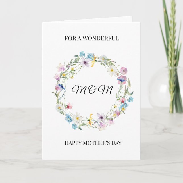 Personalized Mom Mother's Day Floral Wreath  Karte (Vorderseite)
