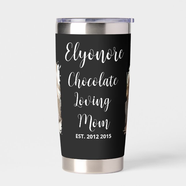 Personalized Mom Name Est. Chocolate Lover Photos Thermobecher (Links)