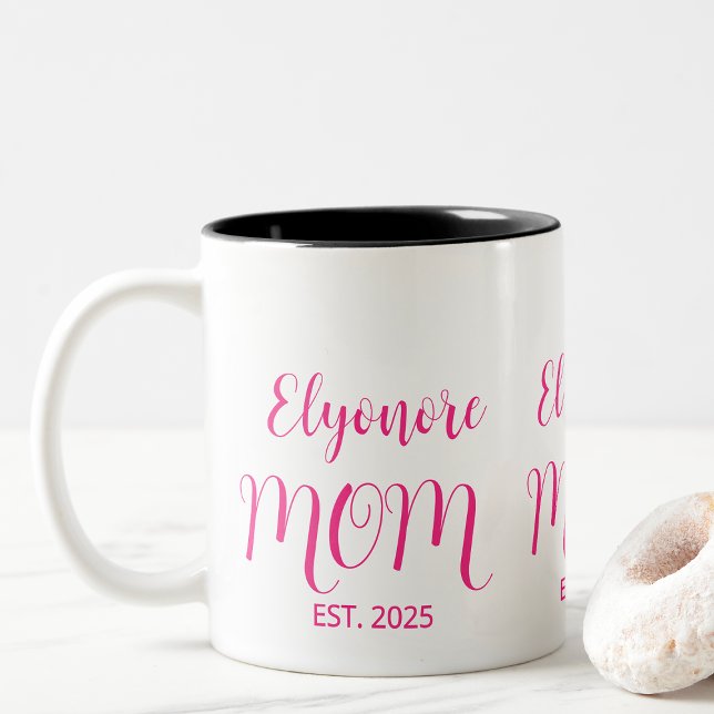 Personalized Mom Name Established Pink Script  Zweifarbige Tasse (Von Creator hochgeladen)