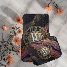 Personalized Monogram Agate Pink Rustic Metal Luxe Autofußmatte