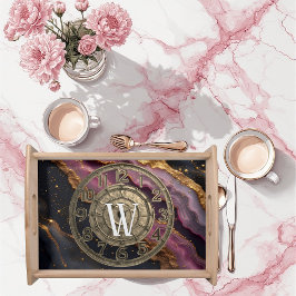 Personalized Monogram Agate Pink Rustic Metal Luxe Serviertablett
