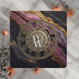 Personalized Monogram Agate Pink Rustic Metal Luxe Töpfeuntersetzer