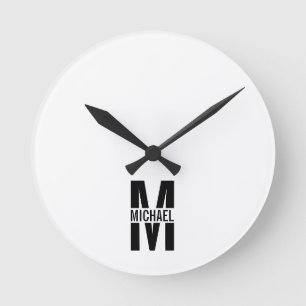 Personalized Monogram and Name Round Clock Runde Wanduhr