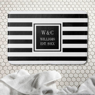 Personalized Monogram Black White Stripe Badematte