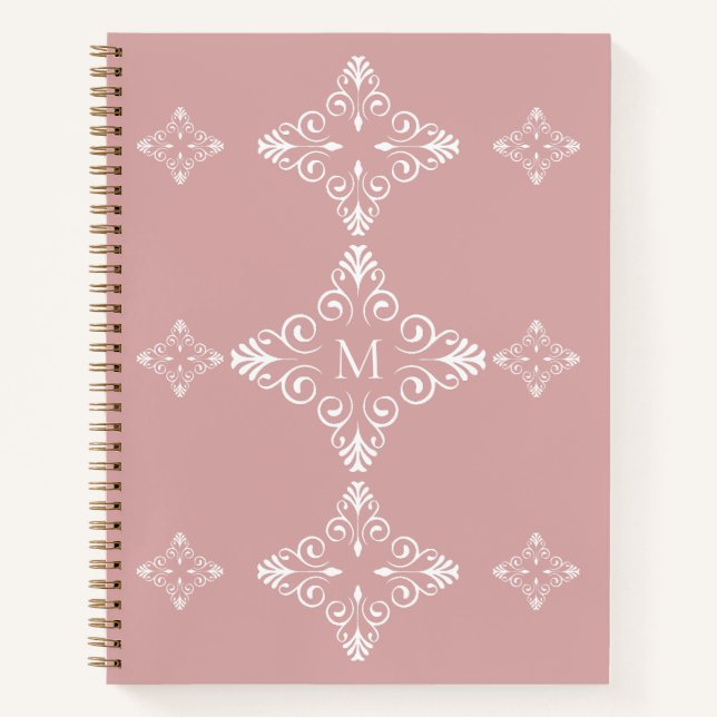 Personalized Monogram Dusty Rose Vector Pattern Notizbuch (Vorderseite)
