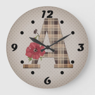 Personalized monogram editable A text red flower Große Wanduhr
