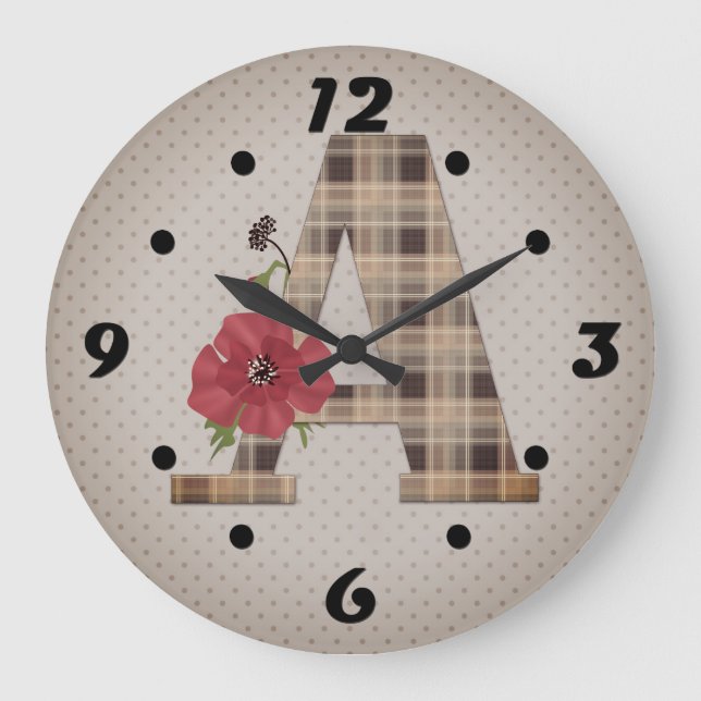 Personalized monogram editable A text red flower Große Wanduhr (Vorderseite)