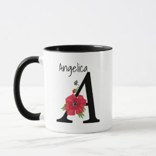 Personalized monogram editable A text red flower Tasse