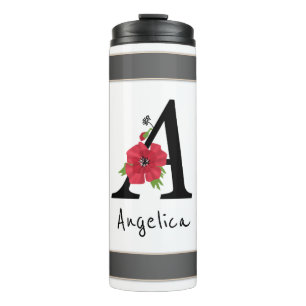 Personalized monogram editable A text red flower Thermosbecher