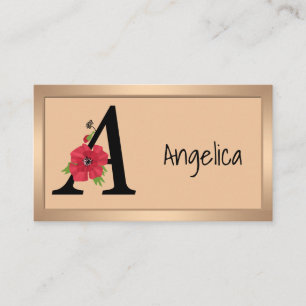 Personalized monogram editable A text red flower Visitenkarte