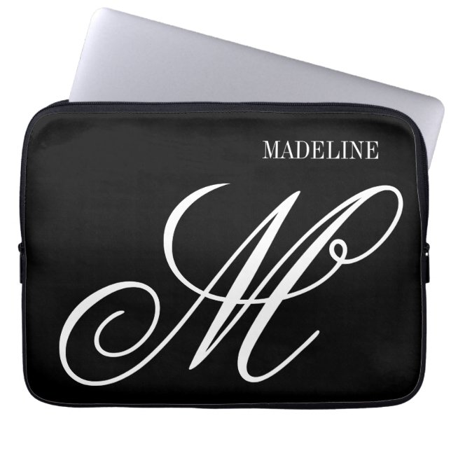 Personalized monogram elegant black and white laptopschutzhülle (Vorderseite)