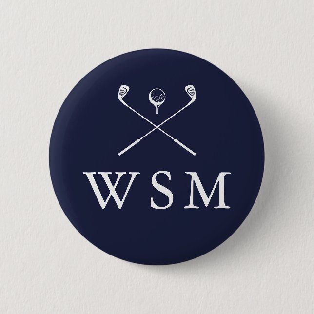 Personalized Monogram Golf Clubs Navy Blue Button (Vorderseite)