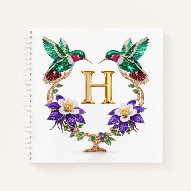 Personalized Monogram H Jeweled Hummingbird Gift Notizbuch (Vorderseite)