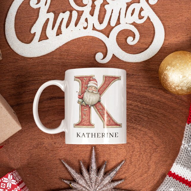 Personalized Monogram Initial K Christmas Santa  Kaffeetasse (Personalized Monogram Initial K Christmas Santa Coffee Mug)