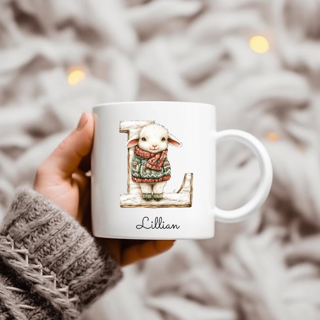 Personalized Monogram Initial L Christmas Lamb Kaffeetasse (Personalized Monogram Initial L Christmas Lamb Coffee Mug)