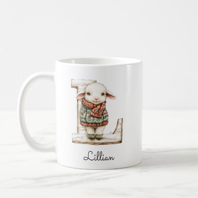 Personalized Monogram Initial L Christmas Lamb Kaffeetasse (Links)