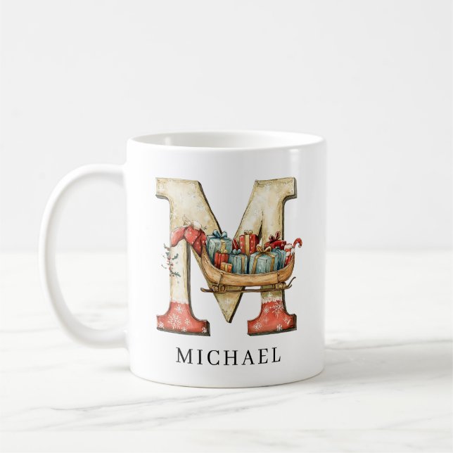 Personalized Monogram Initial M Christmas Holiday Kaffeetasse (Links)