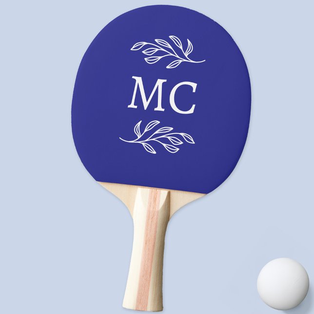 Personalized Monogram Initials Botanical Leaf Blue Tischtennis Schläger (Modern personalized monogram initials botanical leaf line art ping pong paddle)