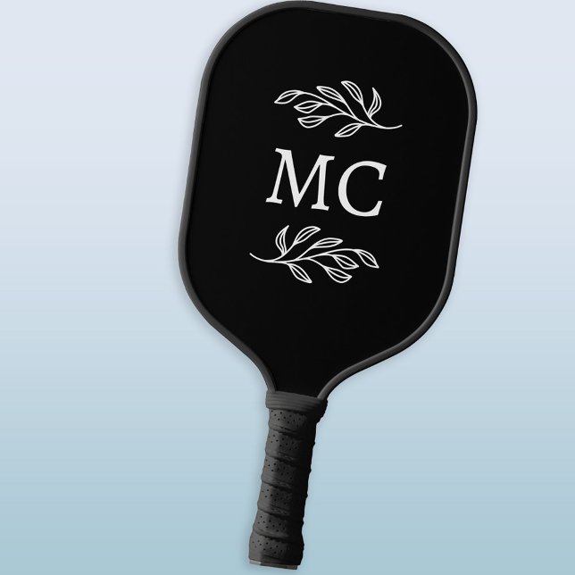 Personalized Monogram Initials Botanical Leaf Pickleball Schläger (Personalized modern monogram initials botanical leaf line art pickleball paddle)