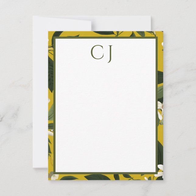 Personalized Monogram Lemon Citrus  Mitteilungskarte (Vorderseite)
