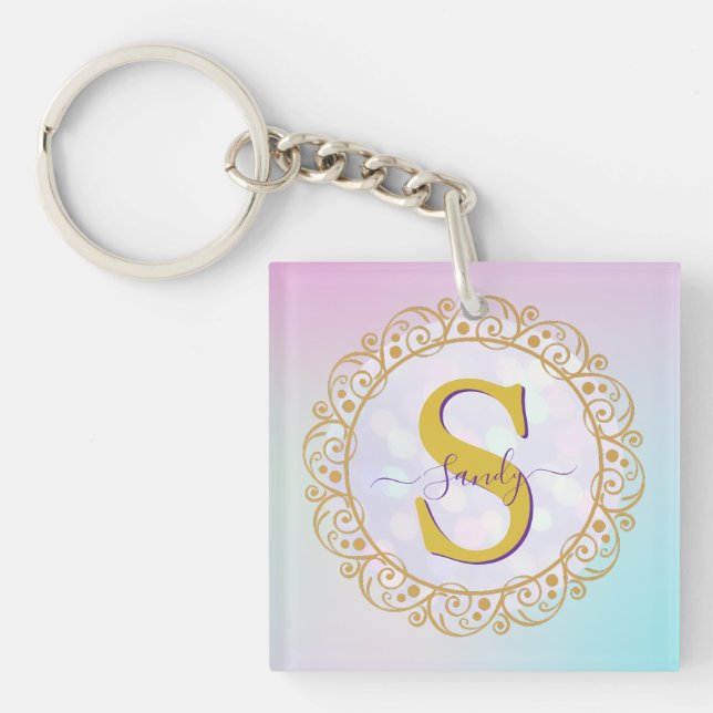 Personalized Monogram Mandala Gold and Blue Schlüsselanhänger (Vorderseite)