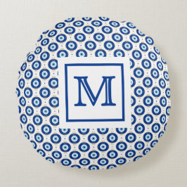 Personalized Monogram Modern Evil Eye Pattern  Rundes Kissen