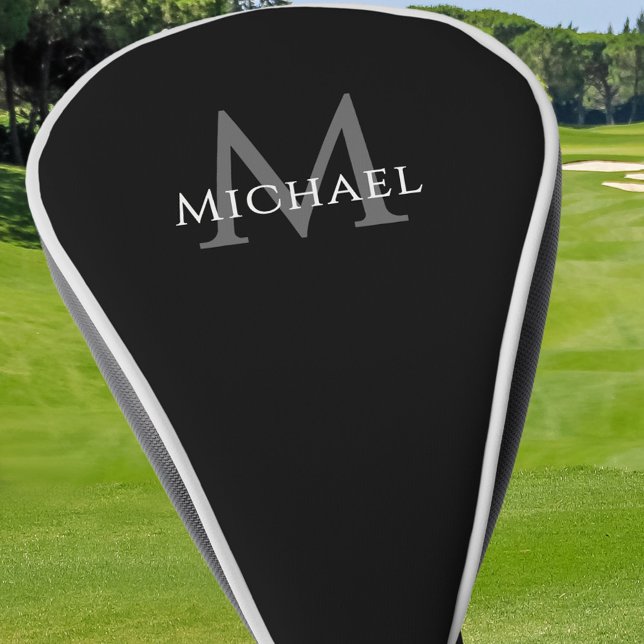 Personalized Monogram Name Initial Black Gray Golf Headcover (Personalized Monogram Name Initial Black Gray Golf Head Cover)