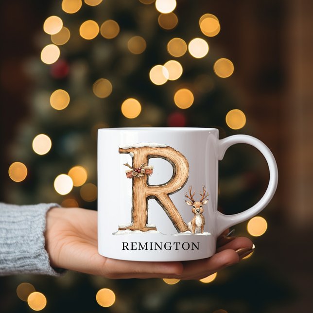 Personalized Monogram R Christmas Reindeer Holiday Kaffeetasse (Personalized Monogram R Christmas Reindeer Holiday Coffee Mug)