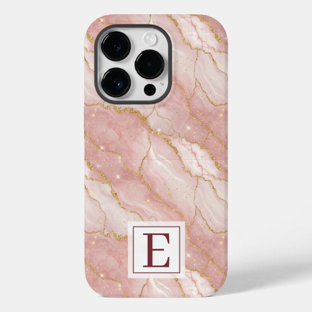 Personalized Monogram Rose Quartz Gold Case-Mate iPhone Hülle (Rückseite)