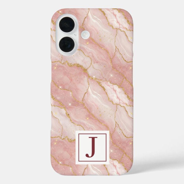 Personalized Monogram Rose Quartz Gold Case-Mate iPhone Hülle (Rückseite)