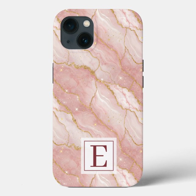 Personalized Monogram Rose Quartz Gold Case-Mate iPhone Hülle (Rückseite)