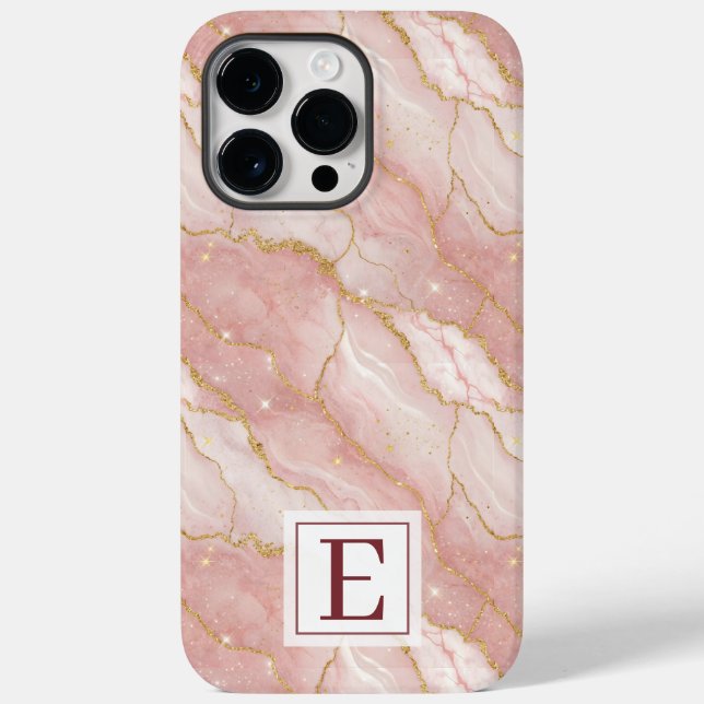 Personalized Monogram Rose Quartz Gold Case-Mate iPhone Hülle (Rückseite)